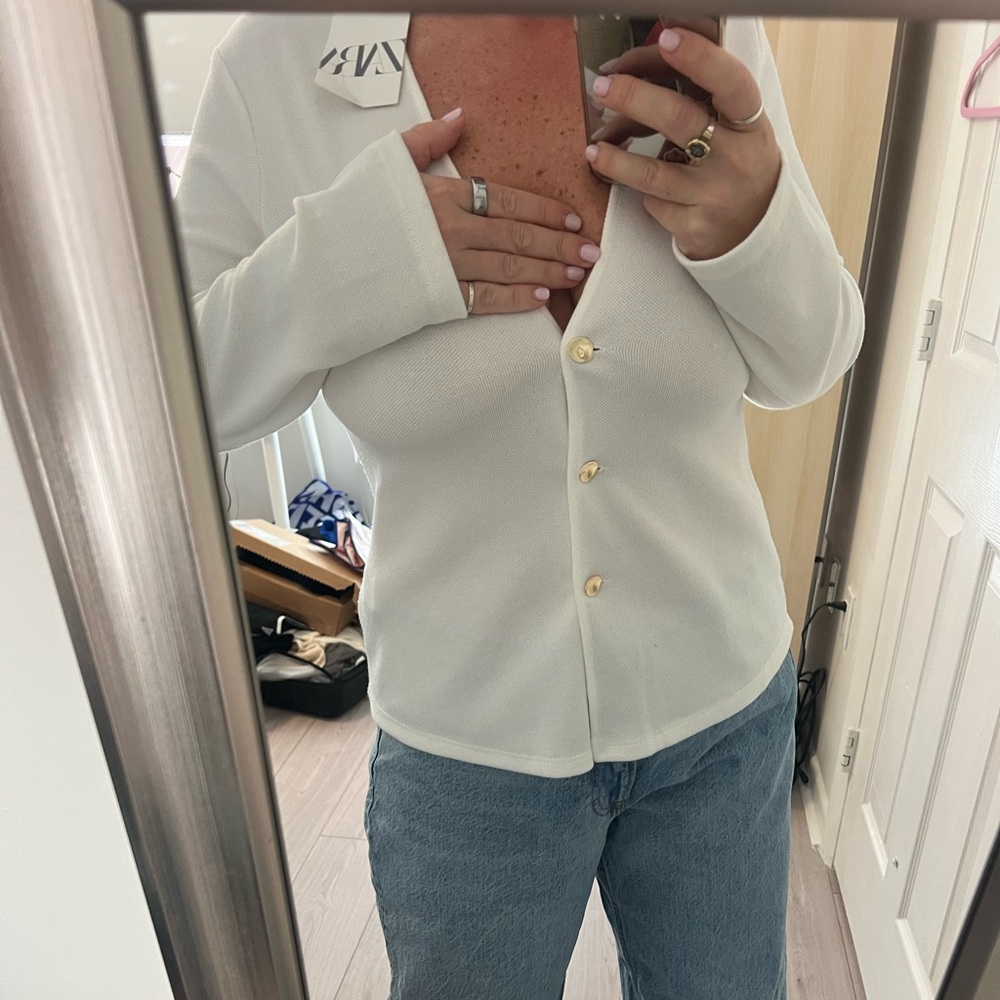 Zara White Cardigan Sweater